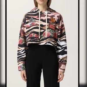Just Cavalli graphic zebra-print cropped hoodie